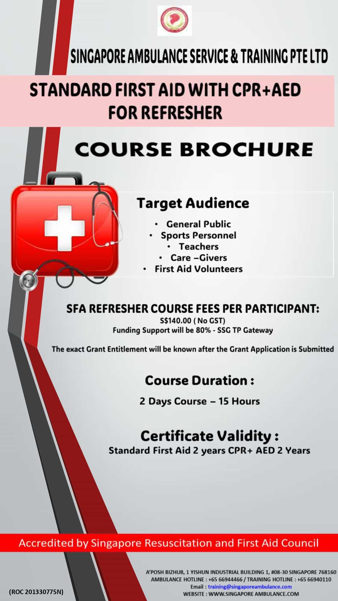 Refresher Standard First Aid With CPR+AED Course Singapore Ambulance