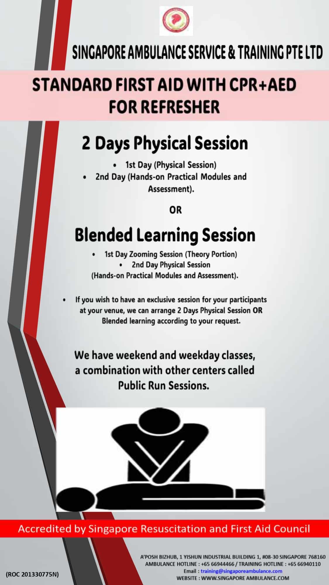 Refresher Standard First Aid With CPR+AED Course Singapore Ambulance